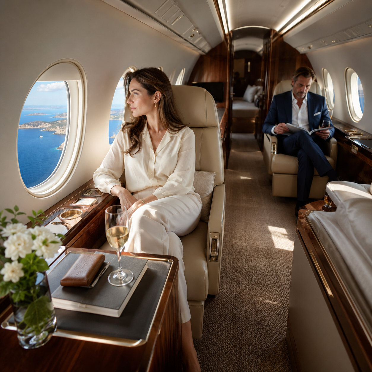 Private jet London to Ibiza cabin