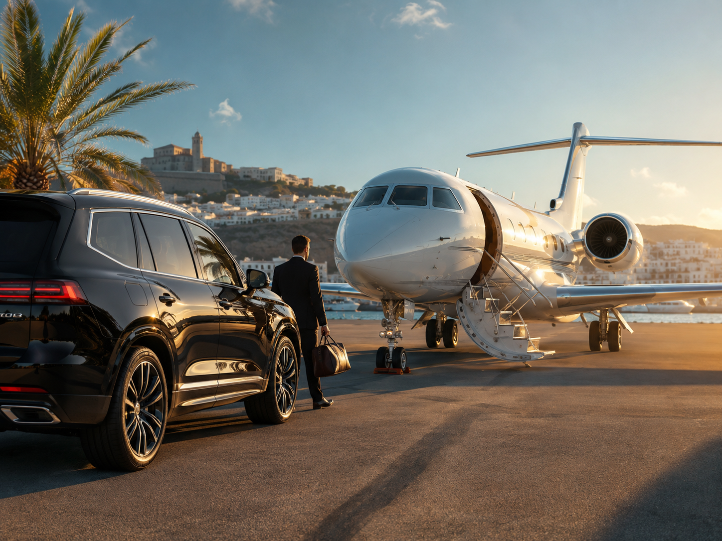 Luxury private jet transfer in Ibiza