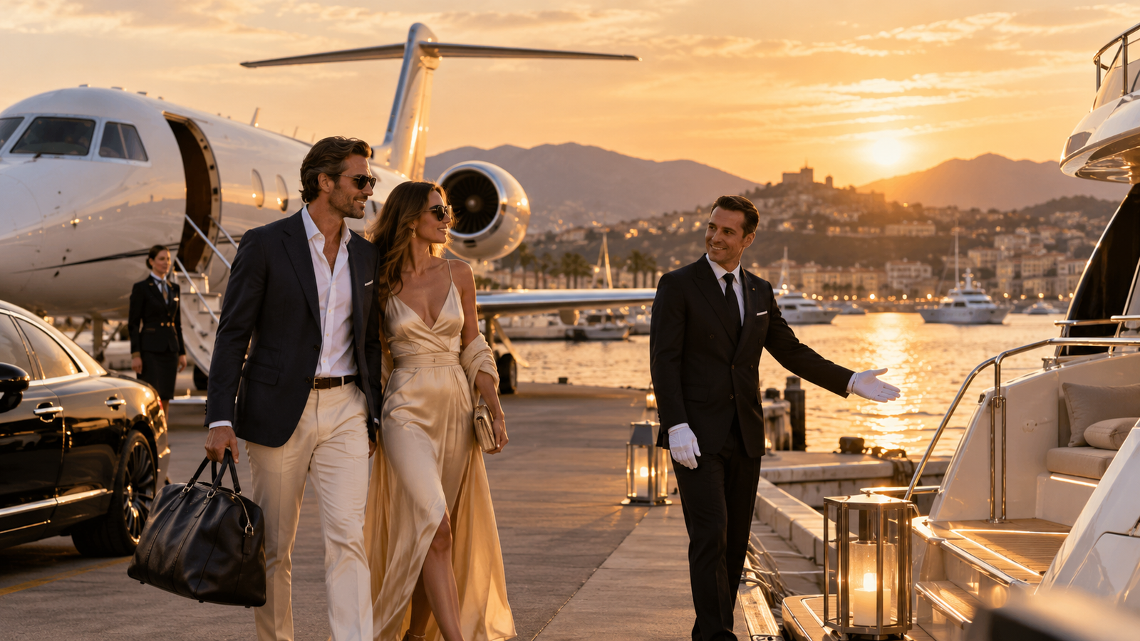 Private jet and luxury yacht journey