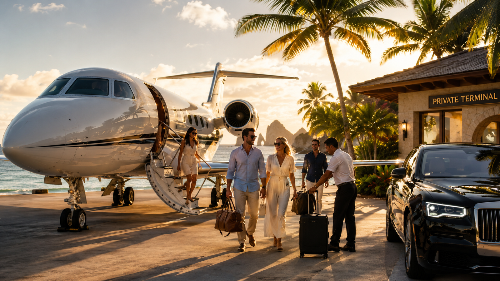Private jet travelers arriving on an empty leg flight